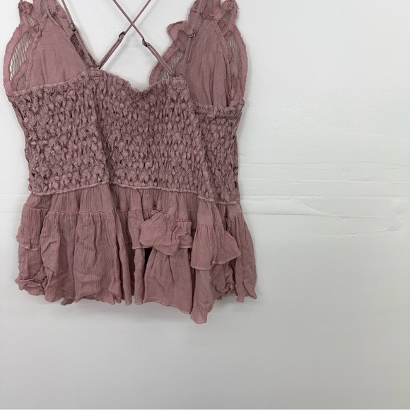 Free People Blush Lace Ruffle Top D16 - Picture 5 of 6